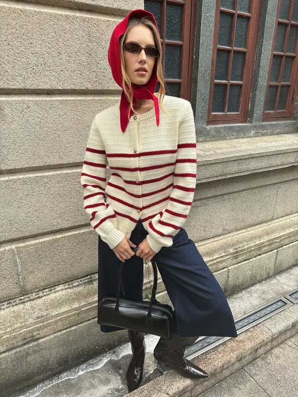 Striped Metal Button Cardigan sold by COMMENSE