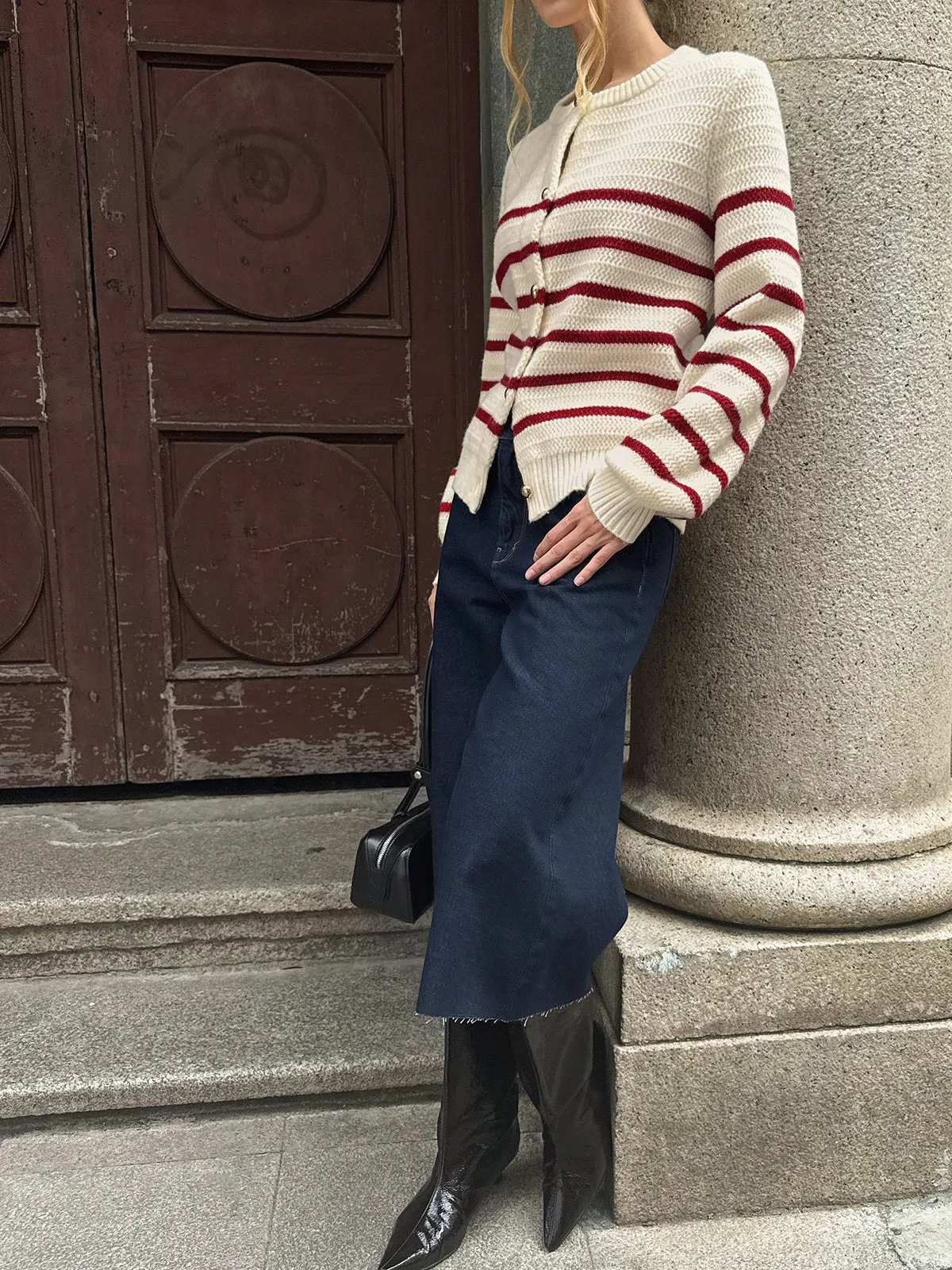 Striped Metal Button Cardigan sold by COMMENSE product image thumbnail 5