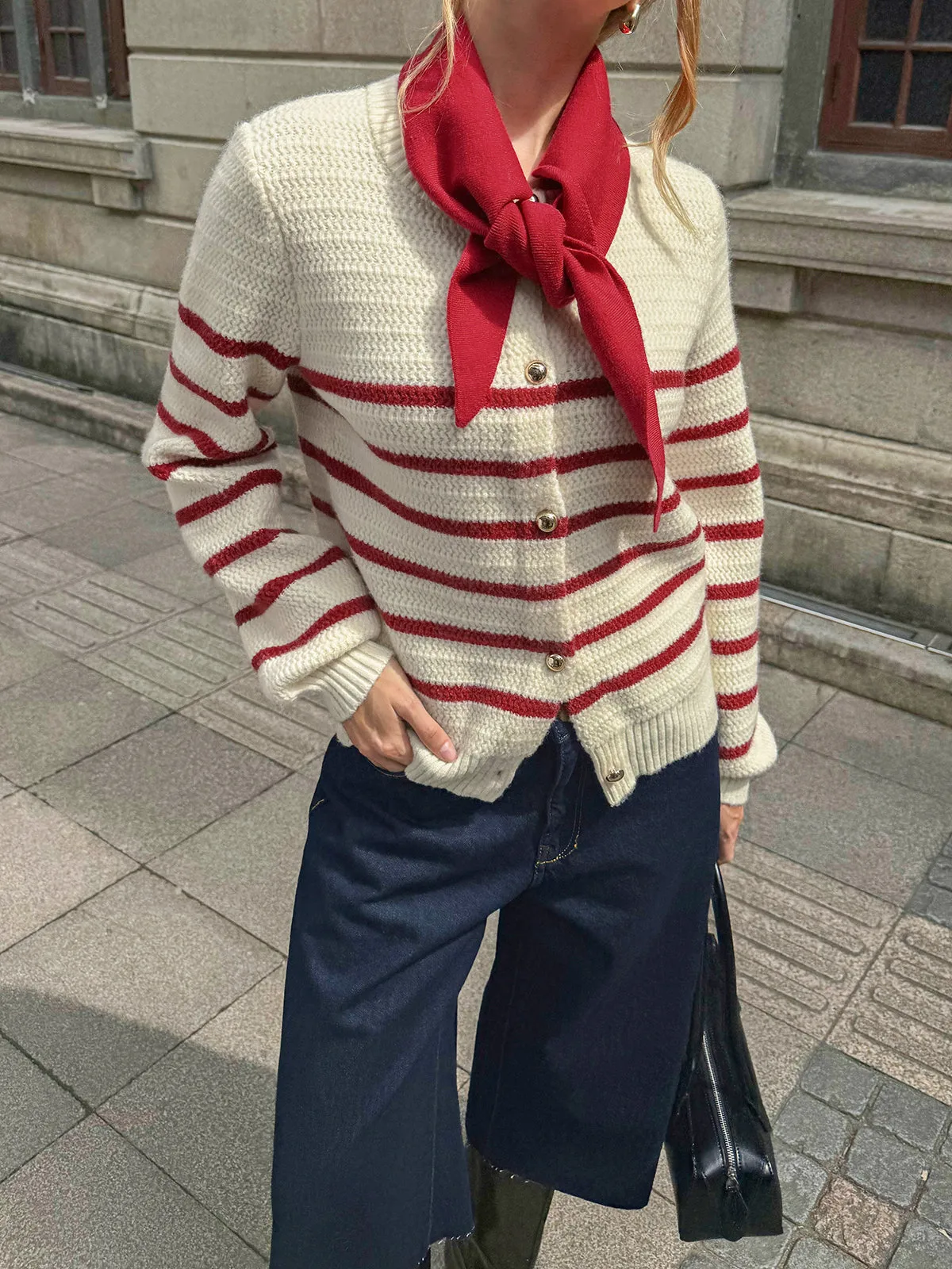 Striped Metal Button Cardigan sold by COMMENSE product image thumbnail 2