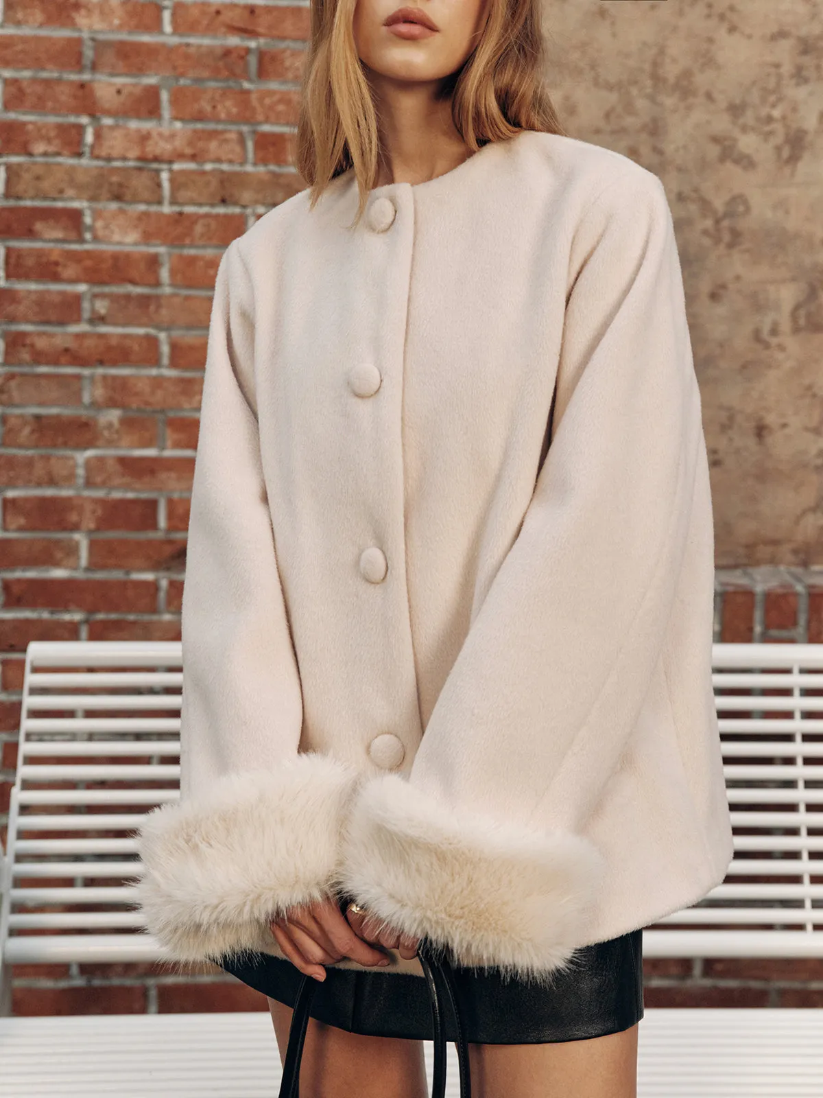 Faux Fur Cuff Wool-Blend Coat sold by COMMENSE product image thumbnail 3