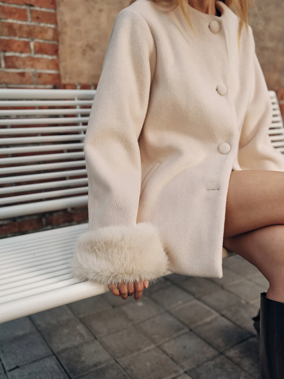 Faux Fur Cuff Wool-Blend Coat sold by COMMENSE product image thumbnail 4