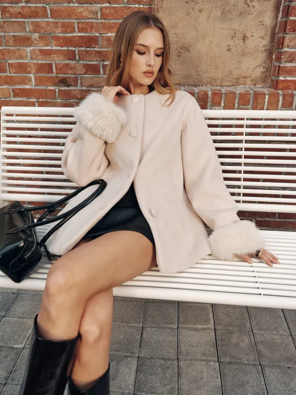 Faux Fur Cuff Wool-Blend Coat sold by COMMENSE