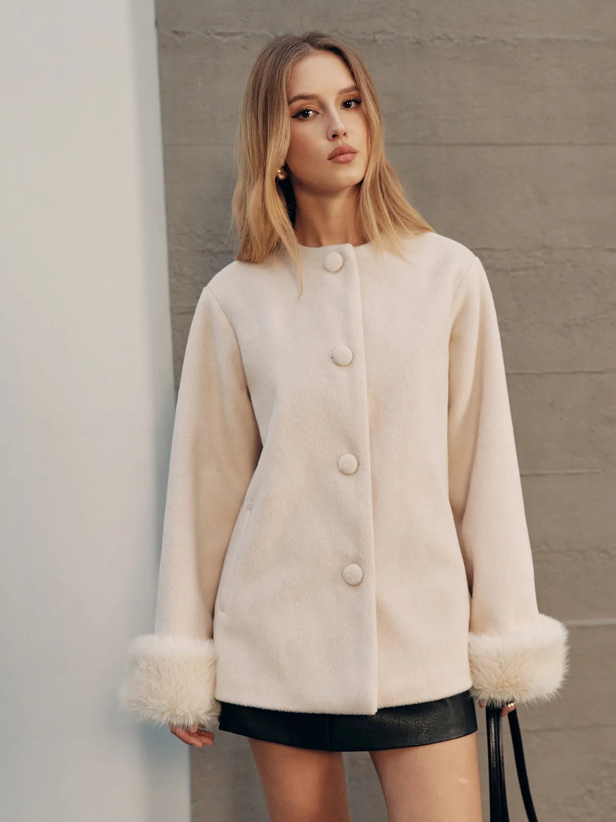 Faux Fur Cuff Wool-Blend Coat sold by COMMENSE product image thumbnail 5