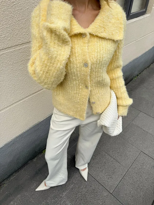 Wool Blend Collared Knit Cardigan sold by COMMENSE