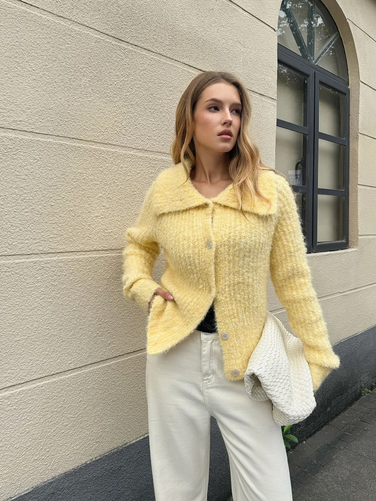 Wool Blend Collared Knit Cardigan sold by COMMENSE product image thumbnail 5