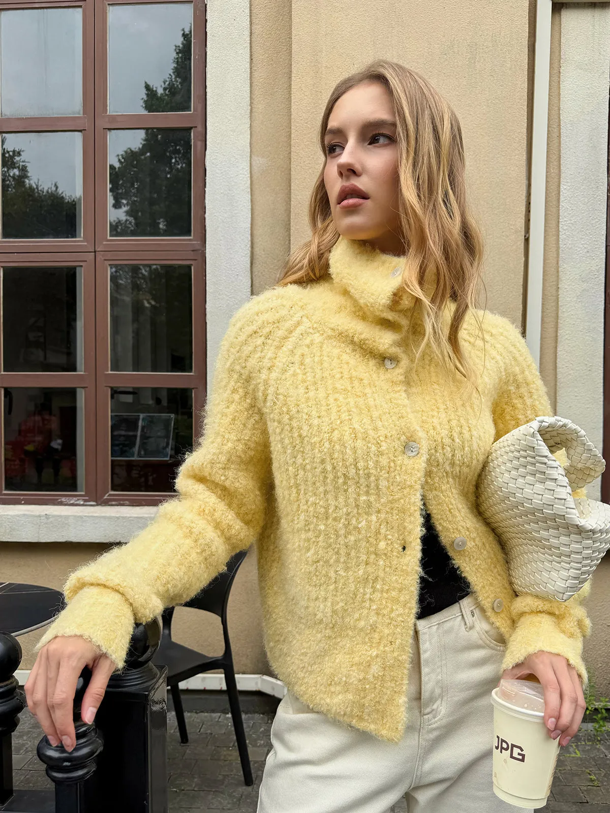 Wool Blend Collared Knit Cardigan sold by COMMENSE product image thumbnail 2