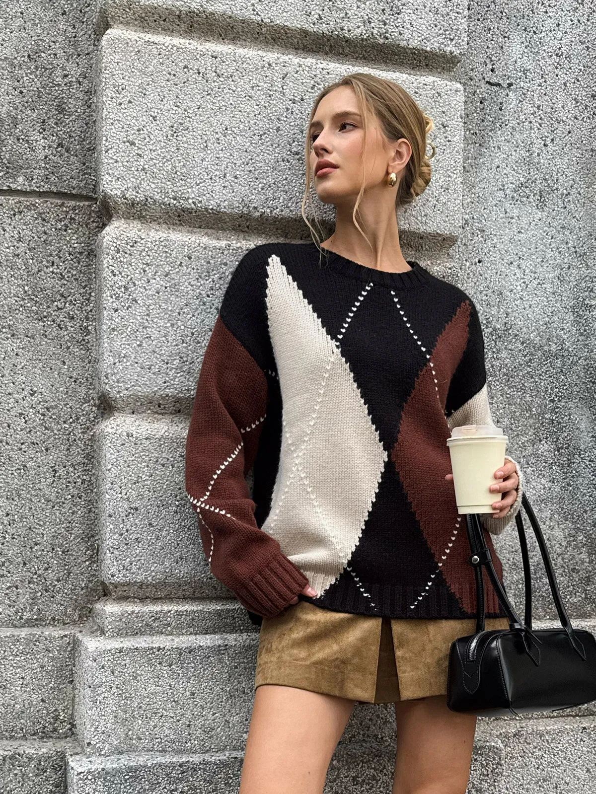 Multi-Color Argyle Wool-Blend Sweater sold by COMMENSE product image thumbnail 3