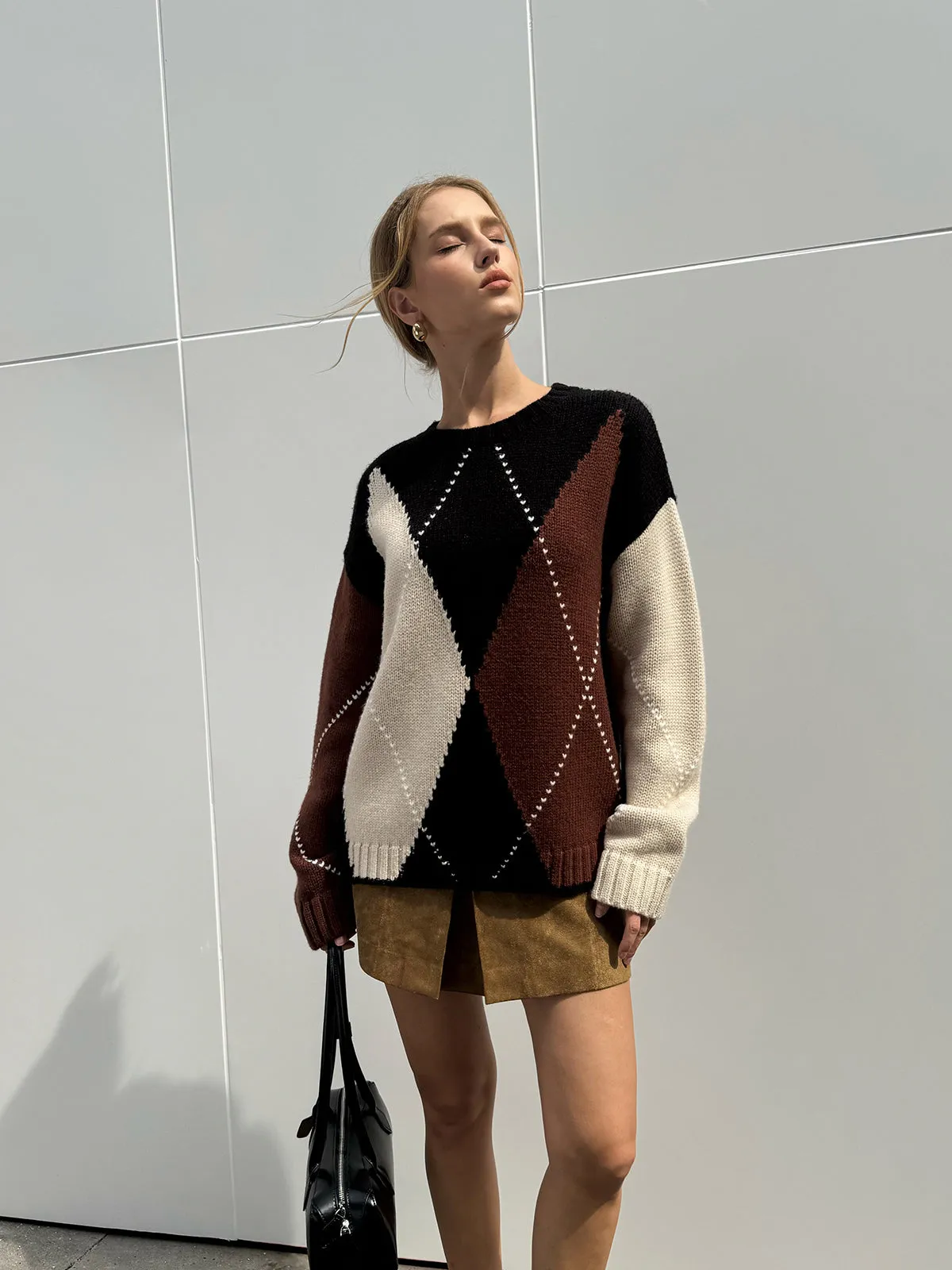 Multi-Color Argyle Wool-Blend Sweater sold by COMMENSE product image thumbnail 4