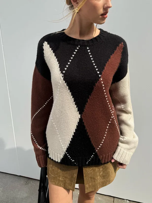 Multi-Color Argyle Wool-Blend Sweater sold by COMMENSE