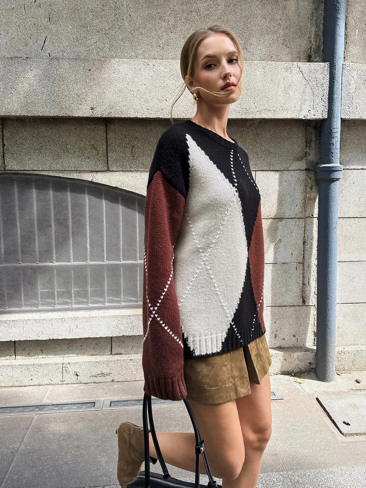 Multi-Color Argyle Wool-Blend Sweater sold by COMMENSE product image thumbnail 5