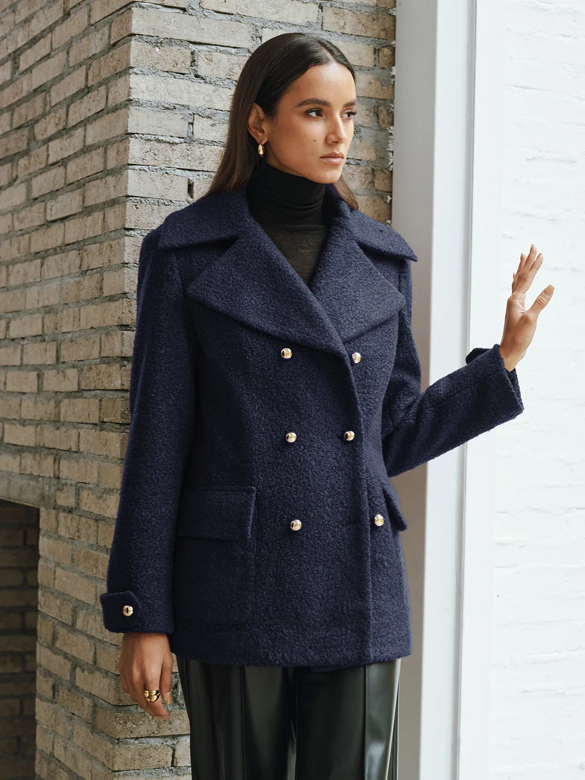 Double-Breasted Lapel Tweed Blazer sold by COMMENSE product image thumbnail 3