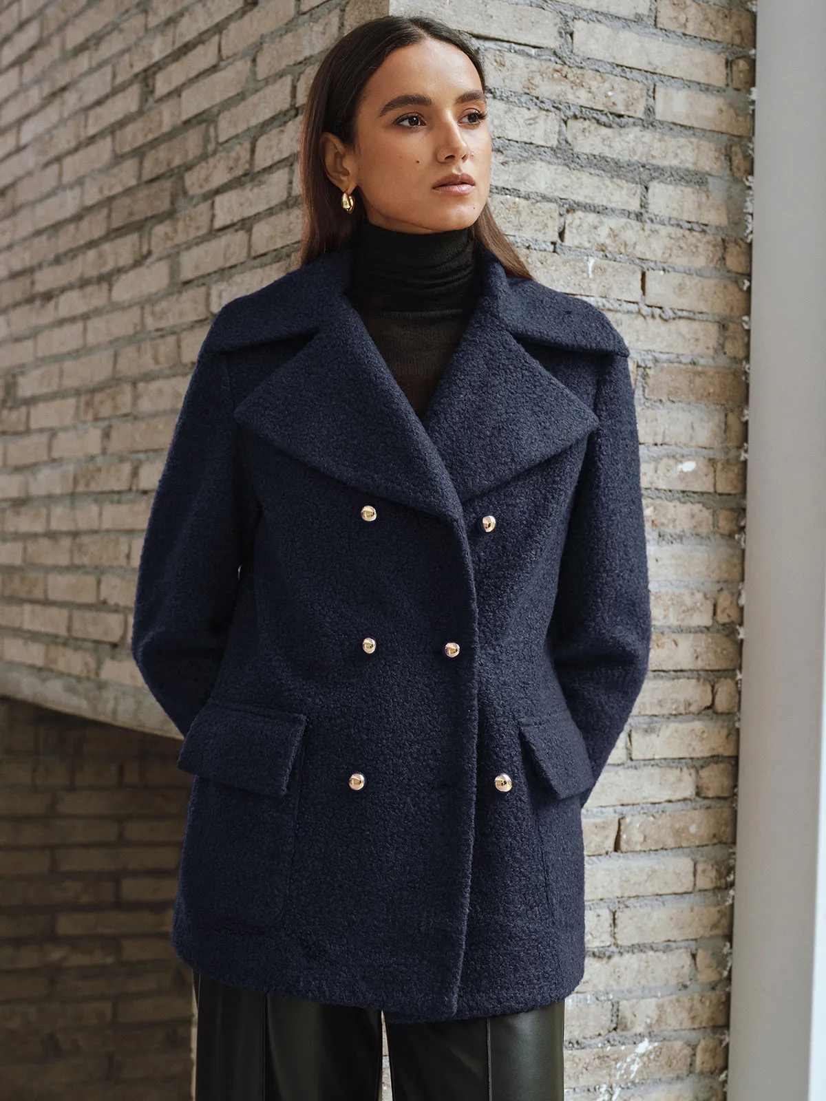 Double-Breasted Lapel Tweed Blazer sold by COMMENSE product image thumbnail 4