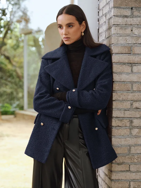 Double-Breasted Lapel Tweed Blazer sold by COMMENSE