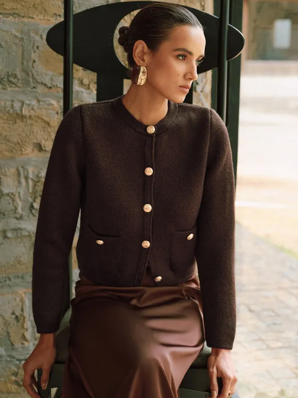 Metal Button Wool-Blend Knit Cardigan sold by COMMENSE