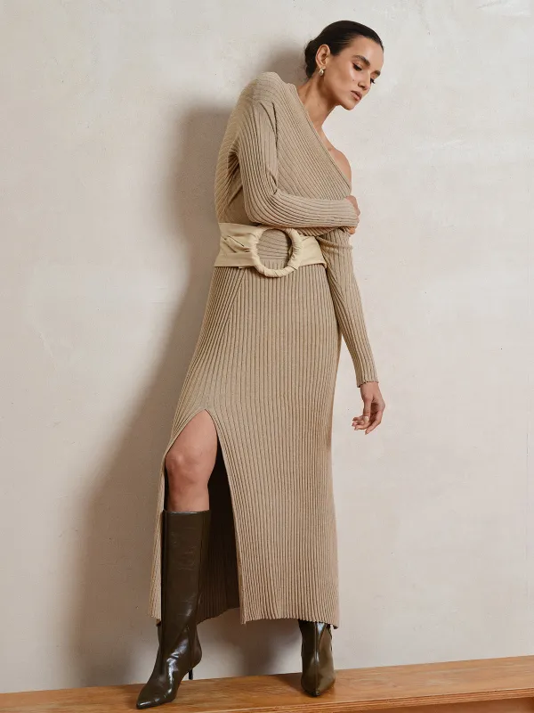 Wool-Blend Slit Knit Maxi Dress without Belt sold by COMMENSE