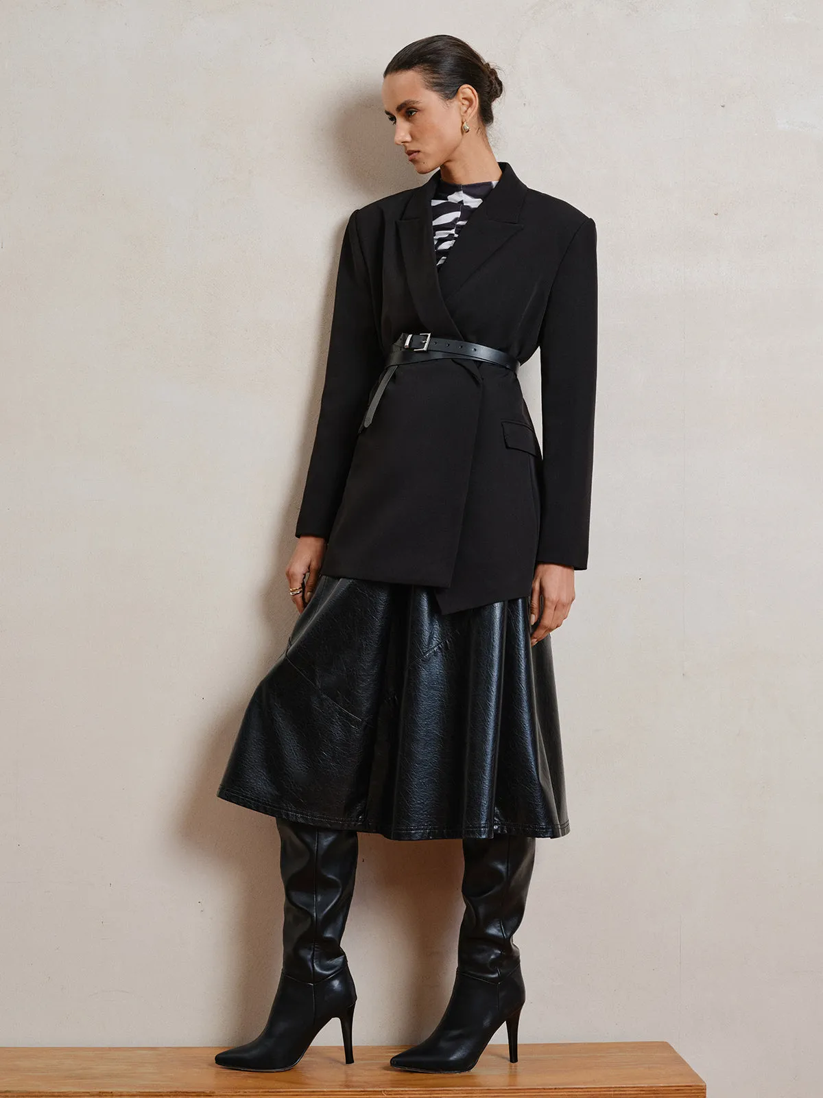 Belted Long Sleeve Lapel Blazer sold by COMMENSE product image thumbnail 3