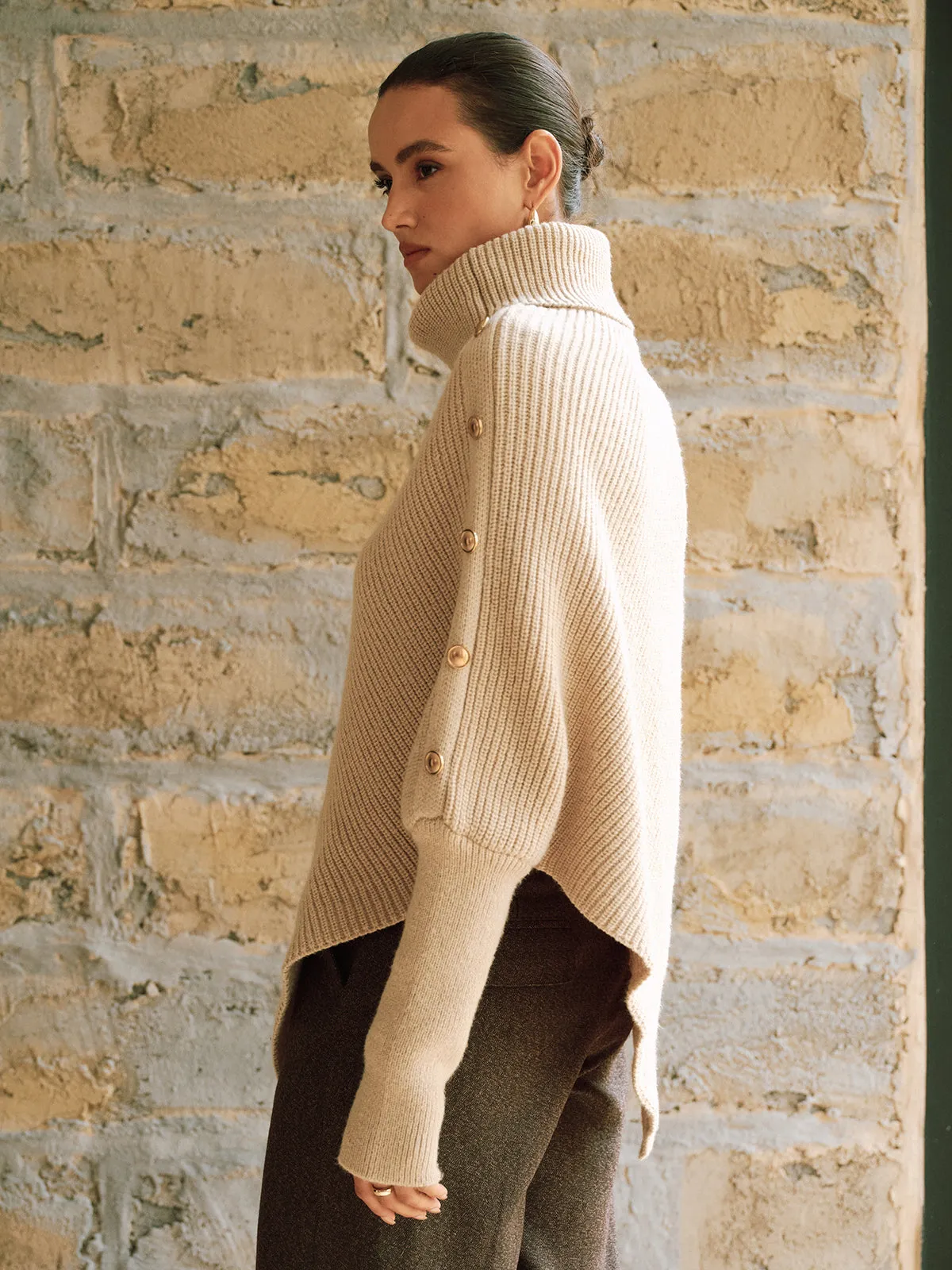Metal Detail Turtleneck Poncho Sweater sold by COMMENSE product image thumbnail 3