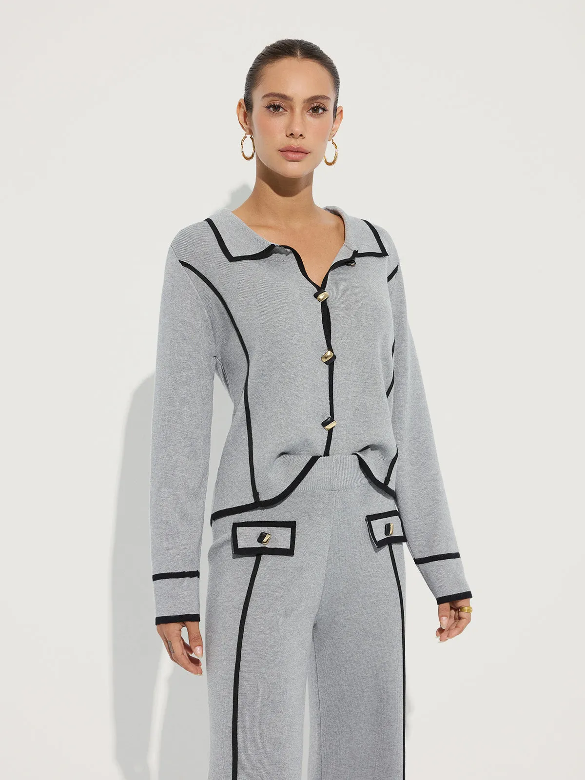 Contrast Piping Cotton Knit Co-ord Set sold by COMMENSE product image thumbnail 5