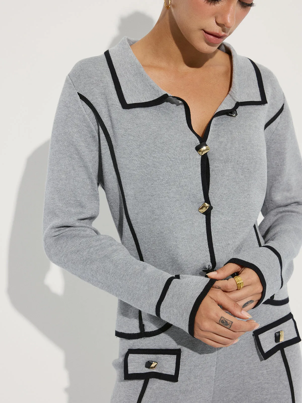 Contrast Piping Cotton Knit Co-ord Set sold by COMMENSE product image thumbnail 2