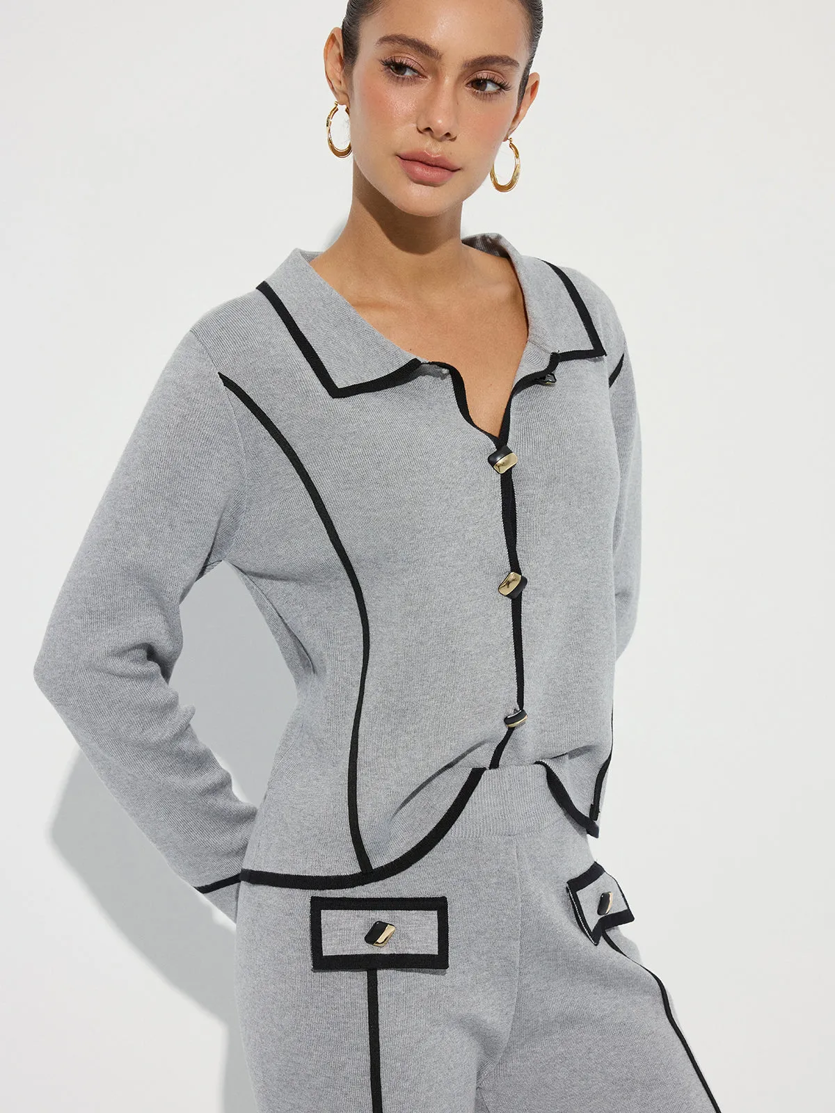 Contrast Piping Cotton Knit Co-ord Set sold by COMMENSE product image thumbnail 3