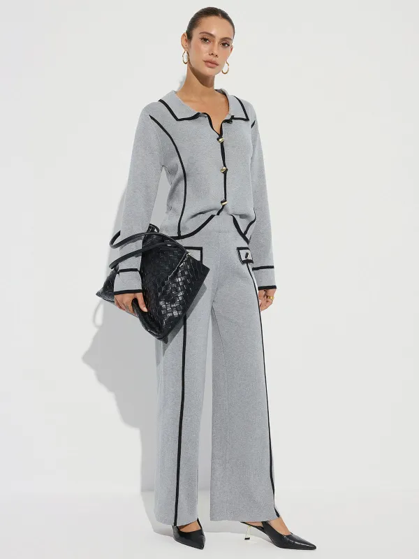 Contrast Piping Cotton Knit Co-ord Set sold by COMMENSE