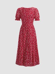 Square Neck Floral Midi Dress sold by COMMENSE