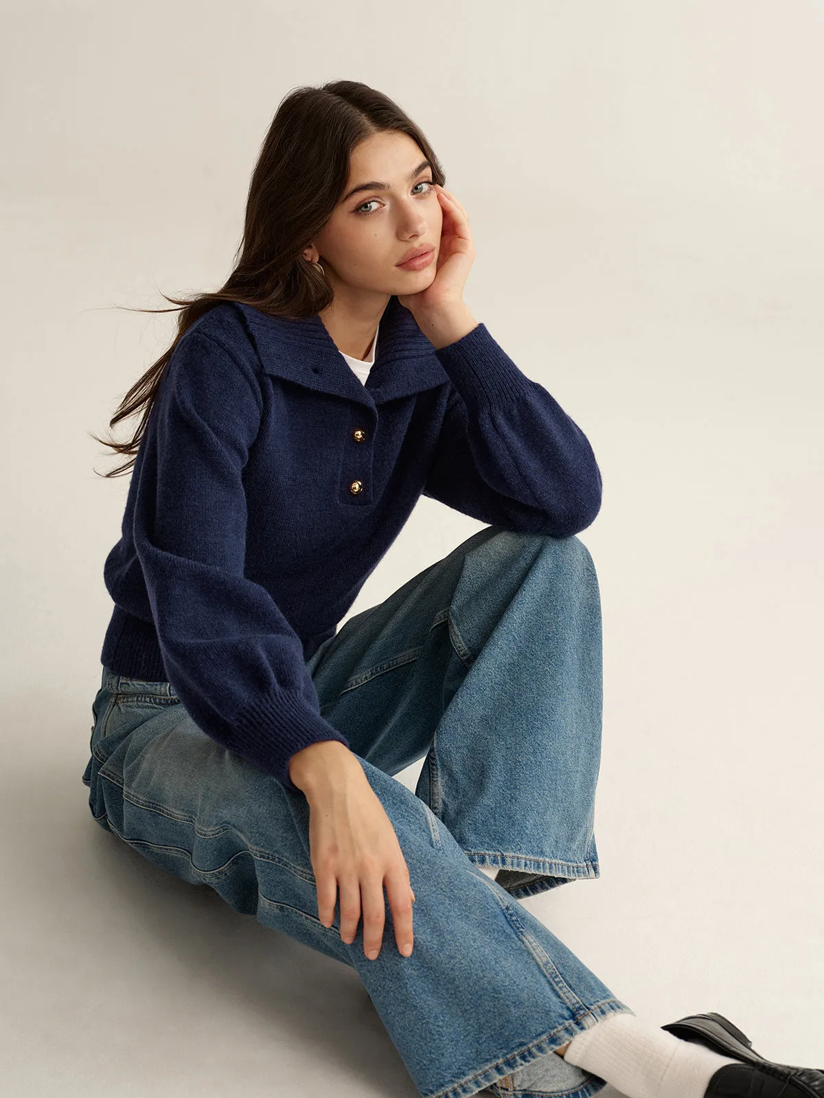 Metal Button Polo Sweater sold by COMMENSE