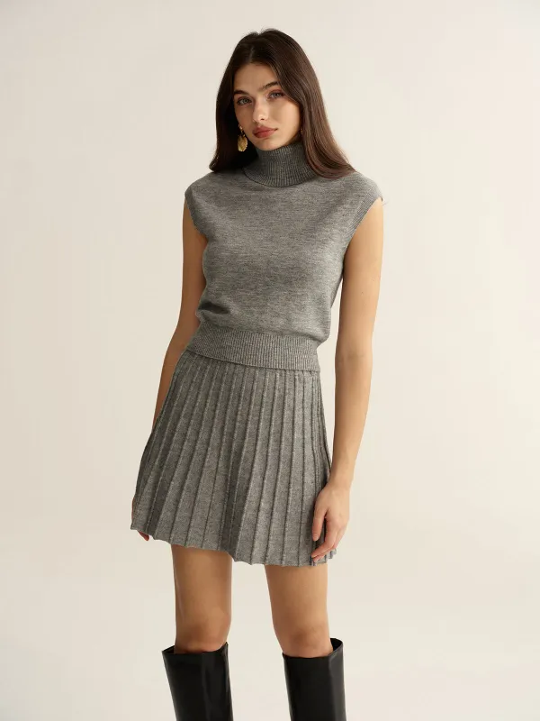 Turtleneck Sleeveless Top and Mini Skirt Set sold by COMMENSE