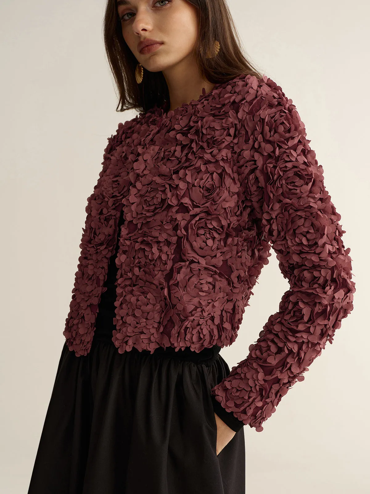 3D Floral Cropped Jacket sold by COMMENSE product image thumbnail 3