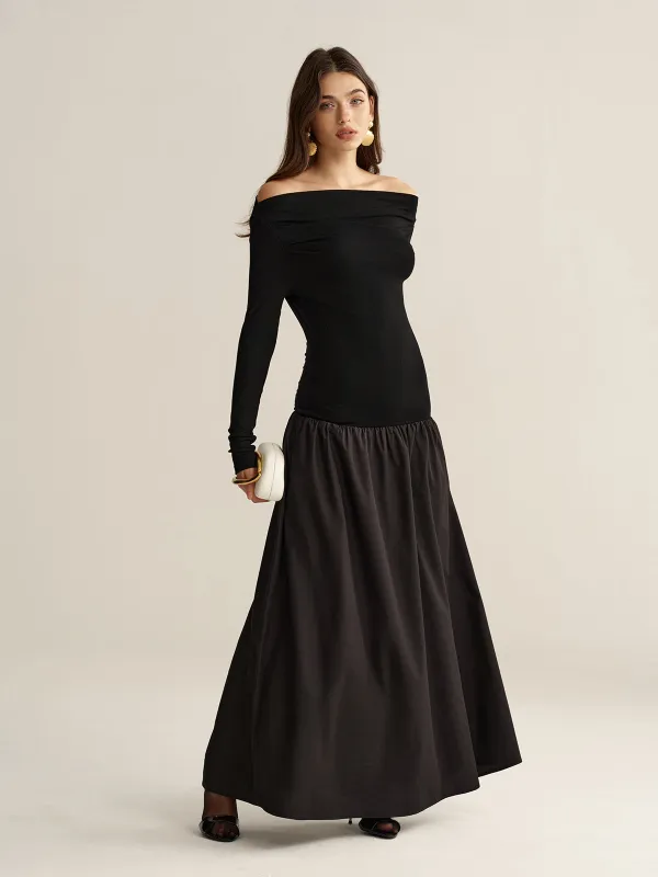 Off-Shoulder Long-Sleeve Maxi Dress sold by COMMENSE