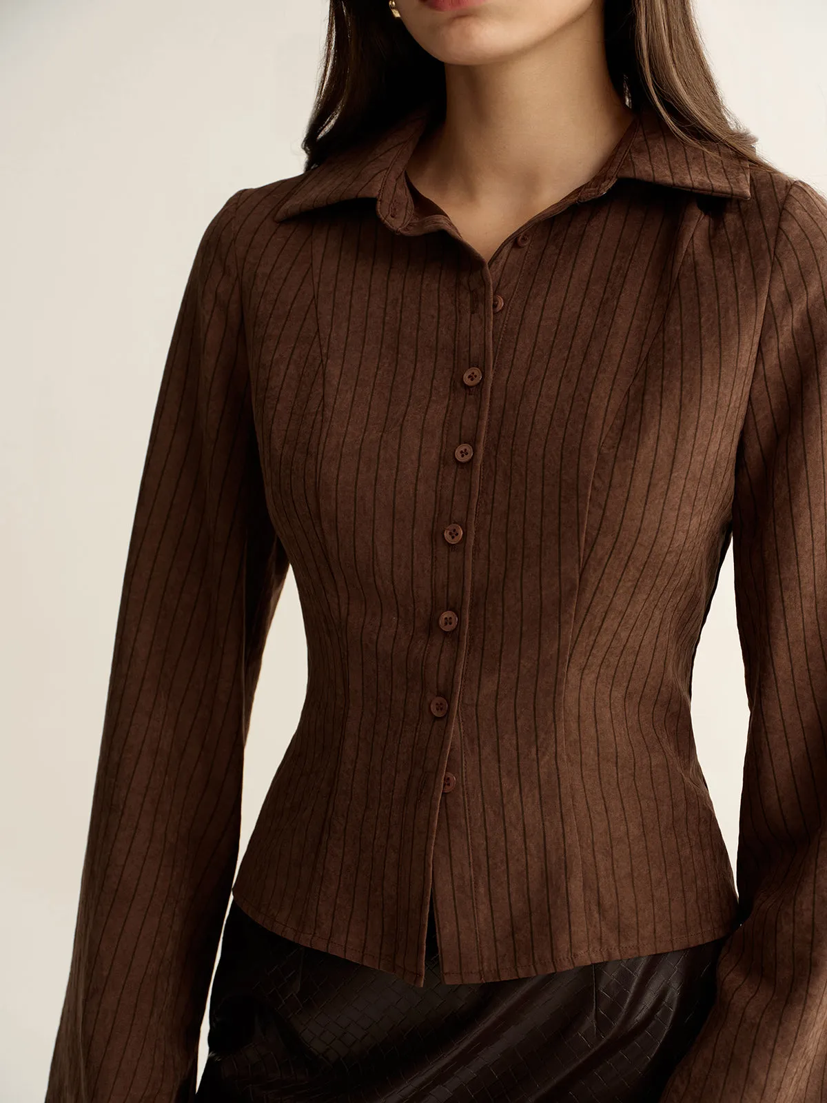 Pinstripe Cropped Fitted Shirt sold by COMMENSE product image thumbnail 4