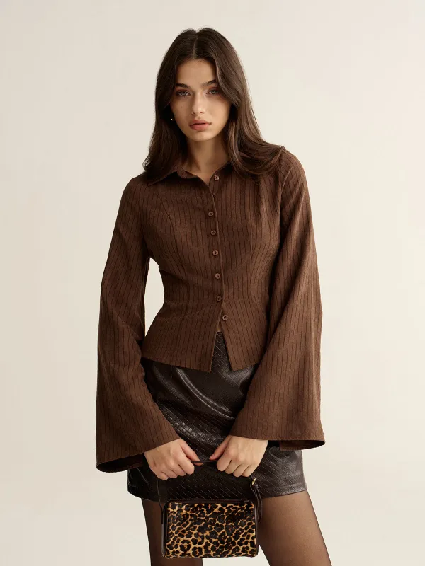 Pinstripe Cropped Fitted Shirt sold by COMMENSE