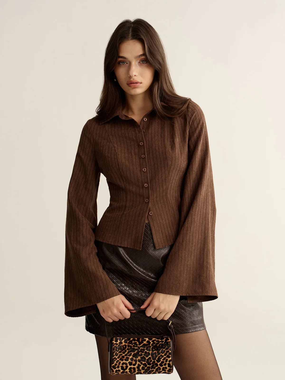 Pinstripe Cropped Fitted Shirt sold by COMMENSE