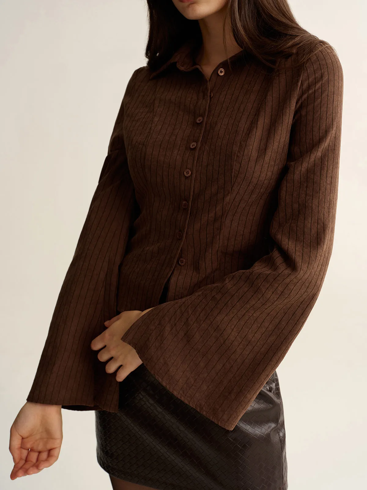 Pinstripe Cropped Fitted Shirt sold by COMMENSE product image thumbnail 5