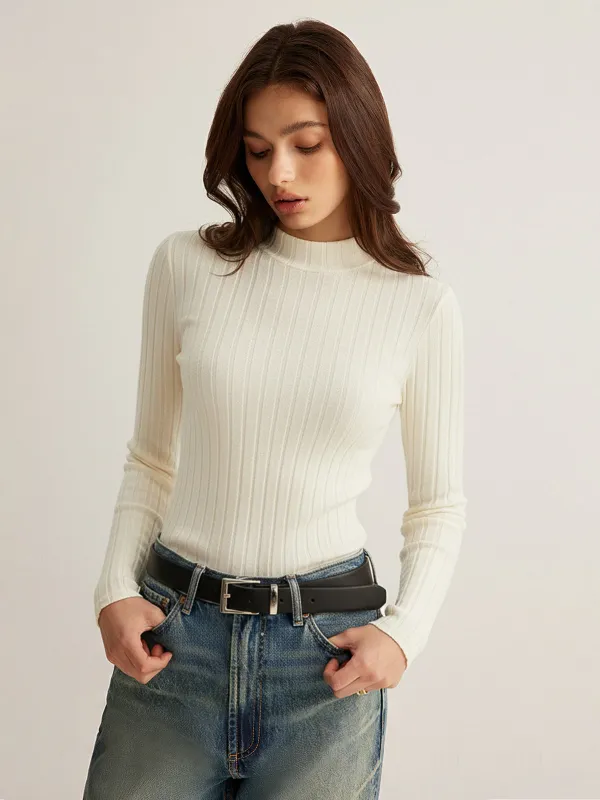 Mock Neck Ribbed Knit Top sold by COMMENSE