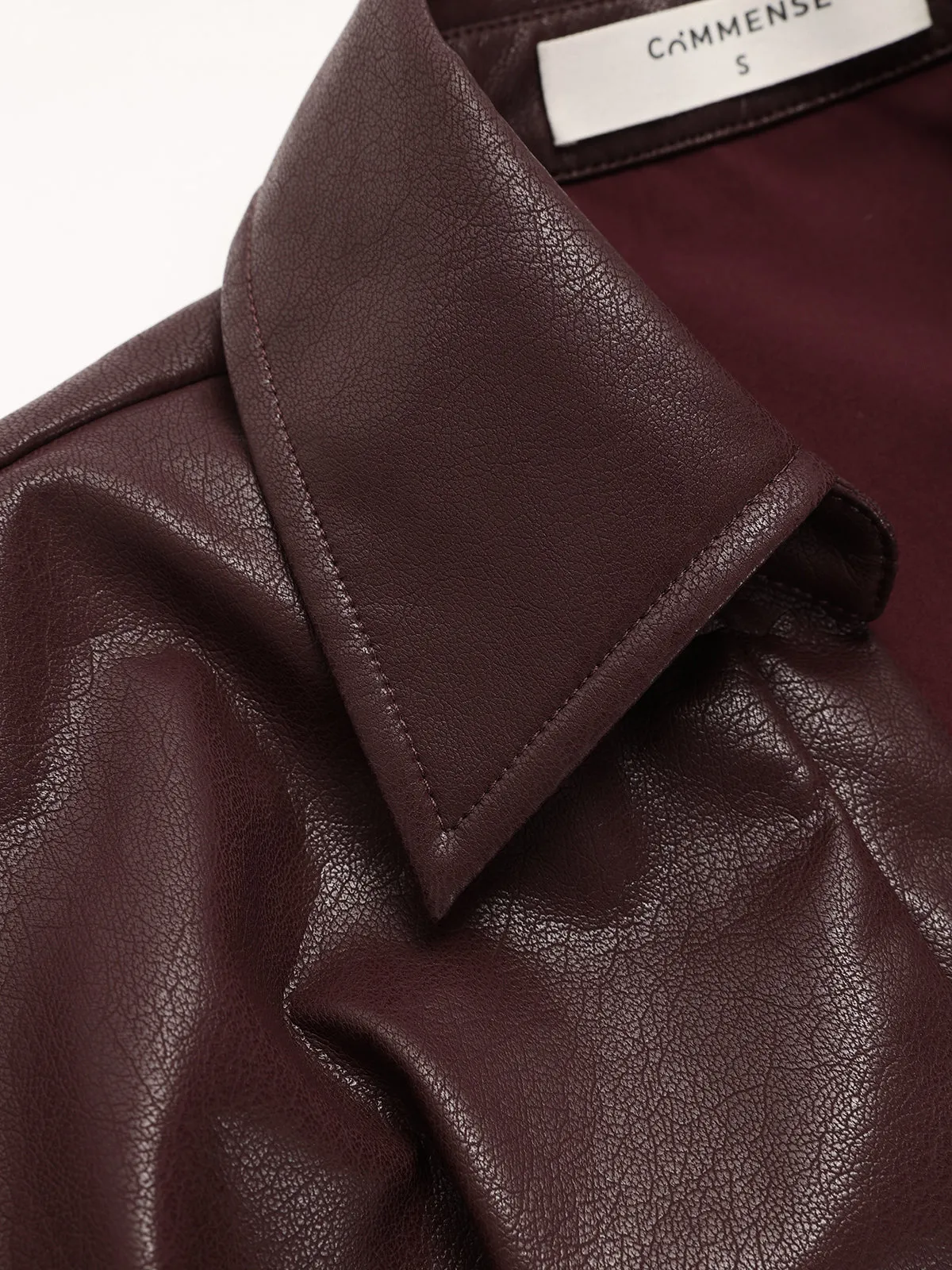 Collared Faux Leather Cropped Cross-Front Top sold by COMMENSE product image thumbnail 5