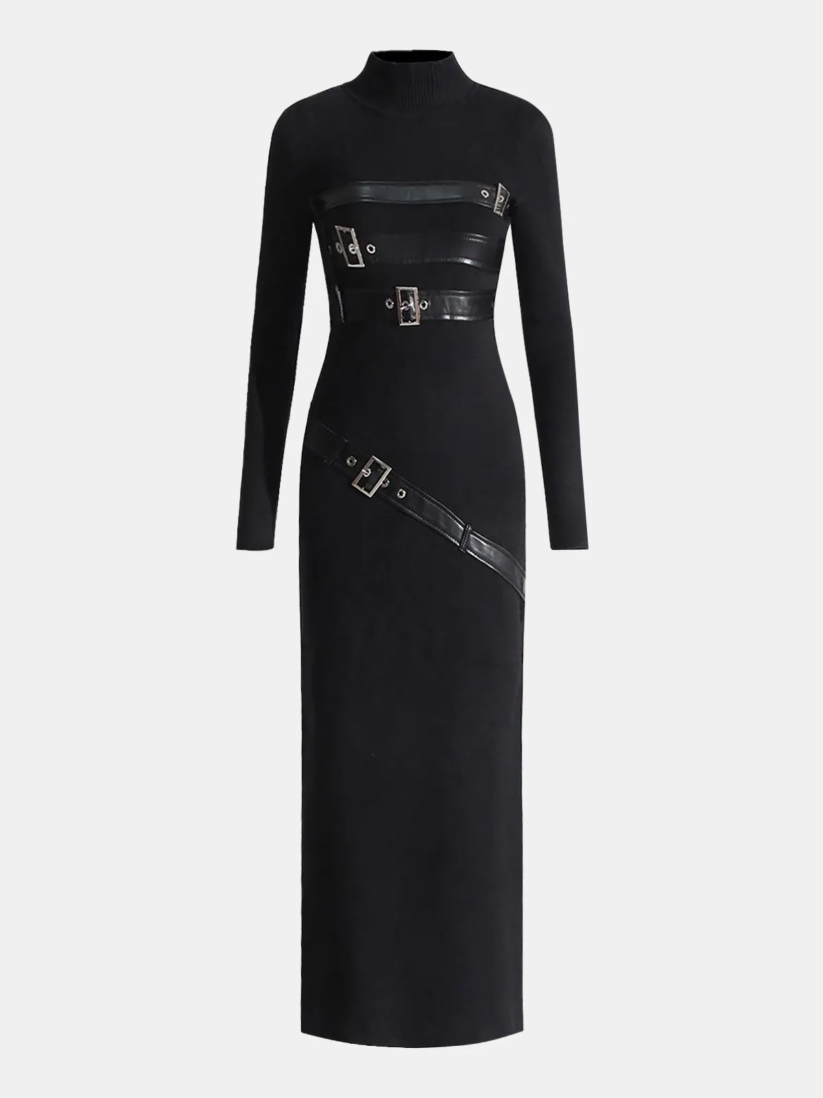 Faux Leather Panel Mock Neck Knit Maxi Dress sold by COMMENSE