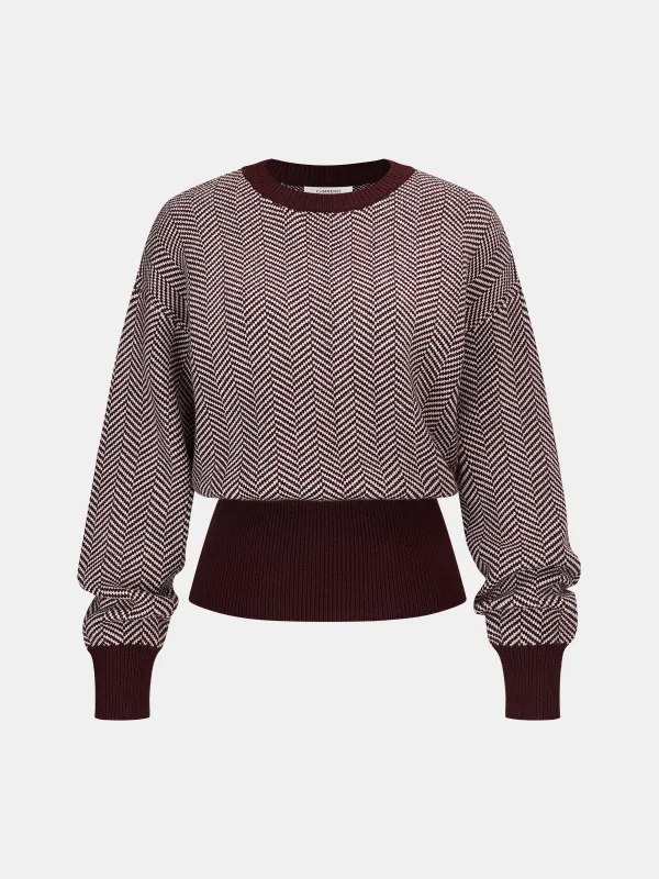 Cinched Waist Herringbone Sweater sold by COMMENSE