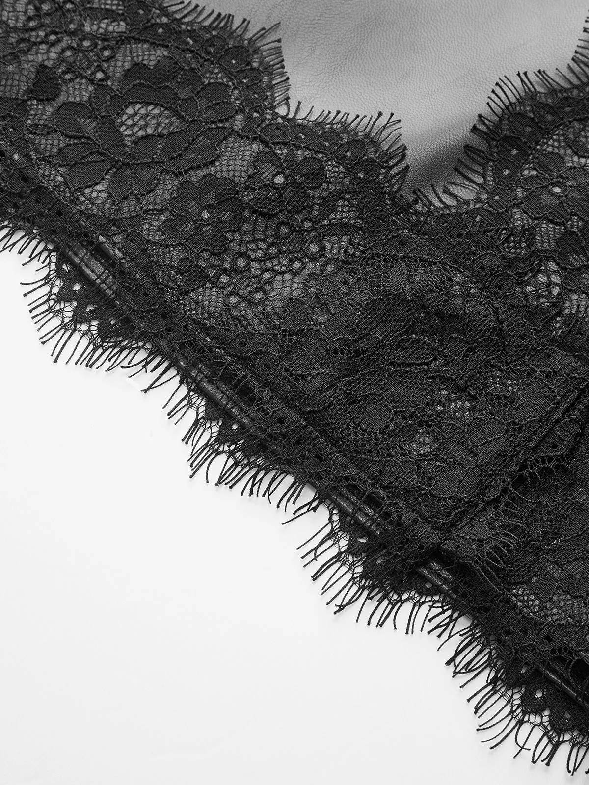 Lace Trim Faux Leather Mini Skirt sold by COMMENSE product image thumbnail 3