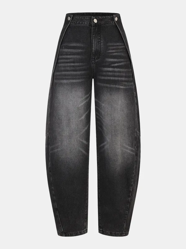 Washed Denim Curved-Leg Jeans sold by COMMENSE