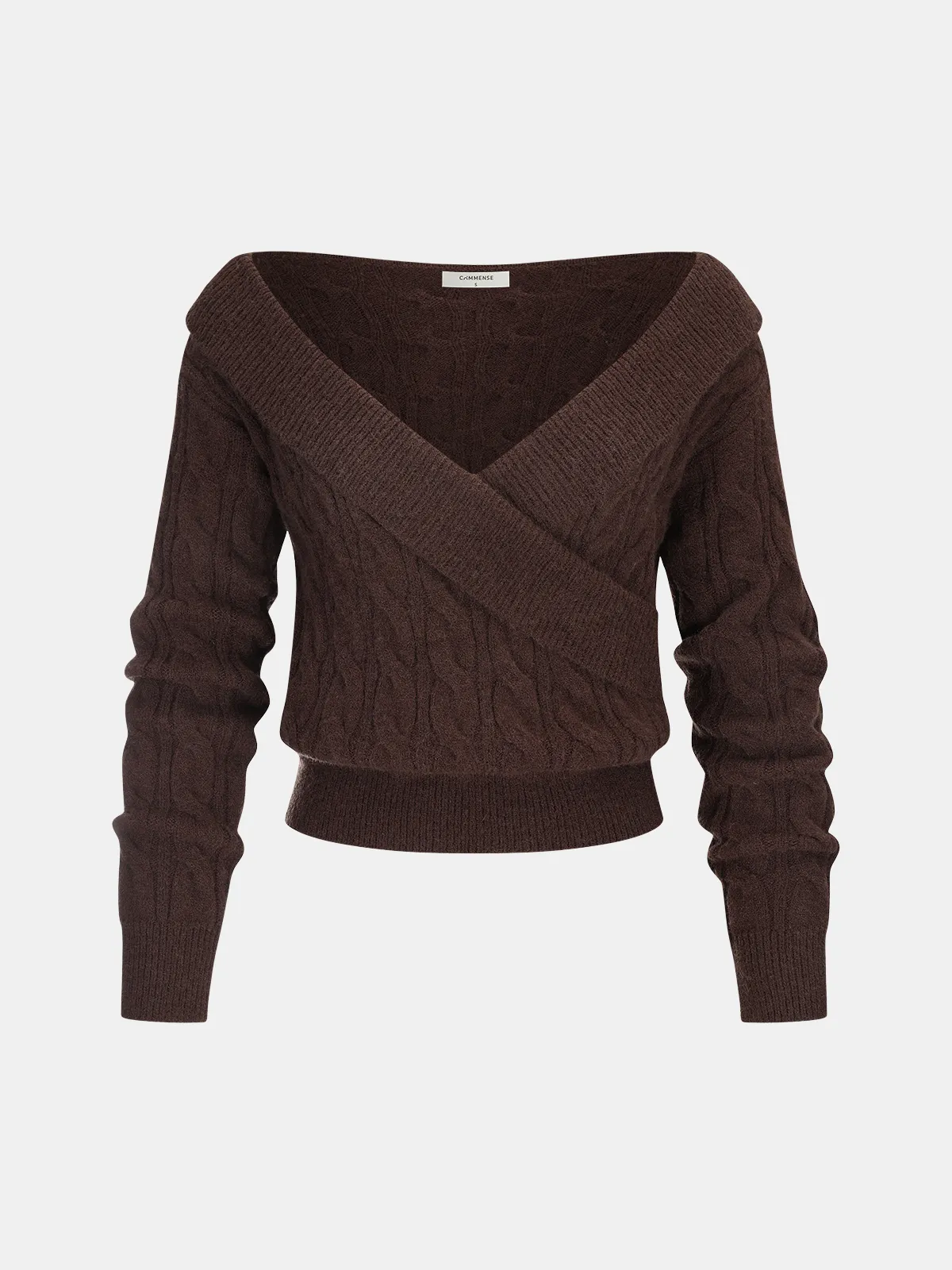 Cross-Front V-Neck Cable Knit Sweater sold by COMMENSE