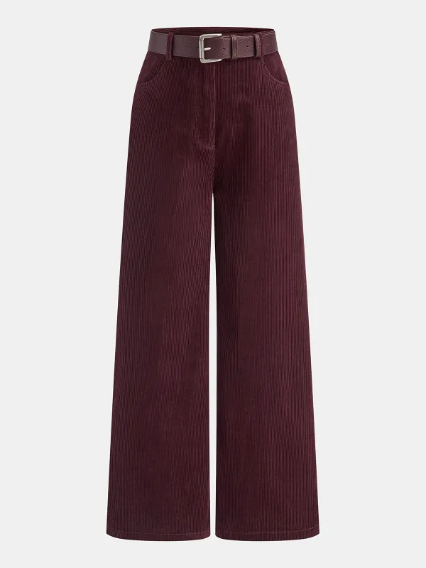 Belted Corduroy Straight-Leg Pants sold by COMMENSE
