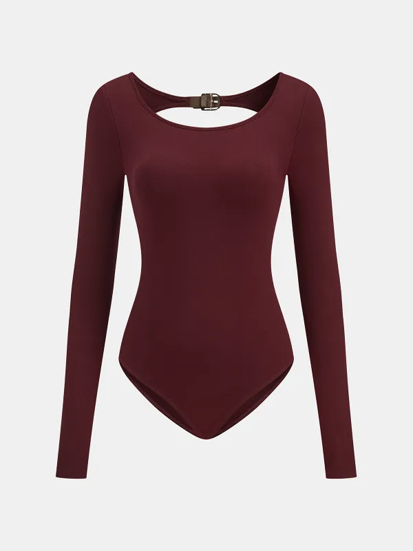 Bra-Free Buckle Detail Backless Long-Sleeve Bodysuit sold by COMMENSE
