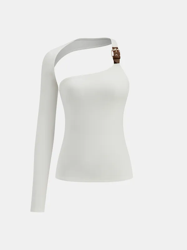 Buckle Detail Asymmetric One-Shoulder Backless Top sold by COMMENSE