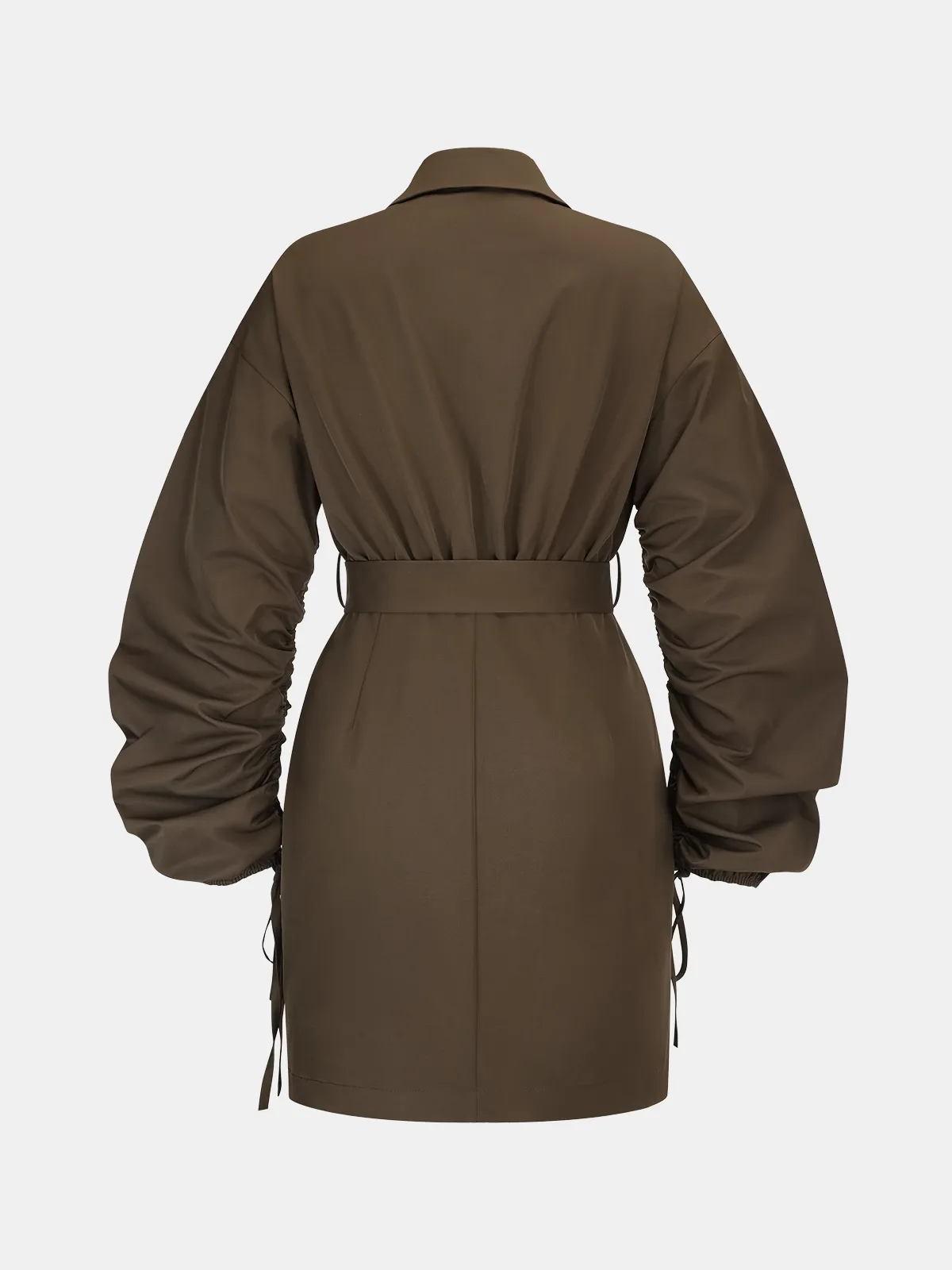Belted Drawstring Sleeve Shirt Dress sold by COMMENSE product image thumbnail 2