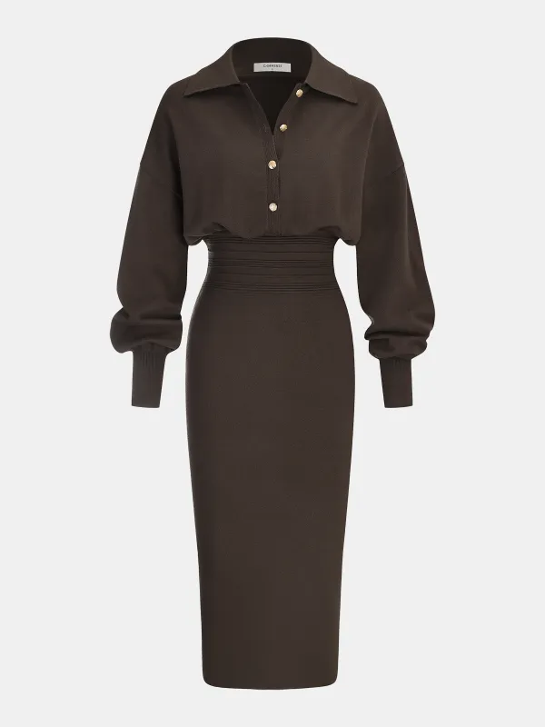 Cinched Waist Knit Shirt Dress sold by COMMENSE