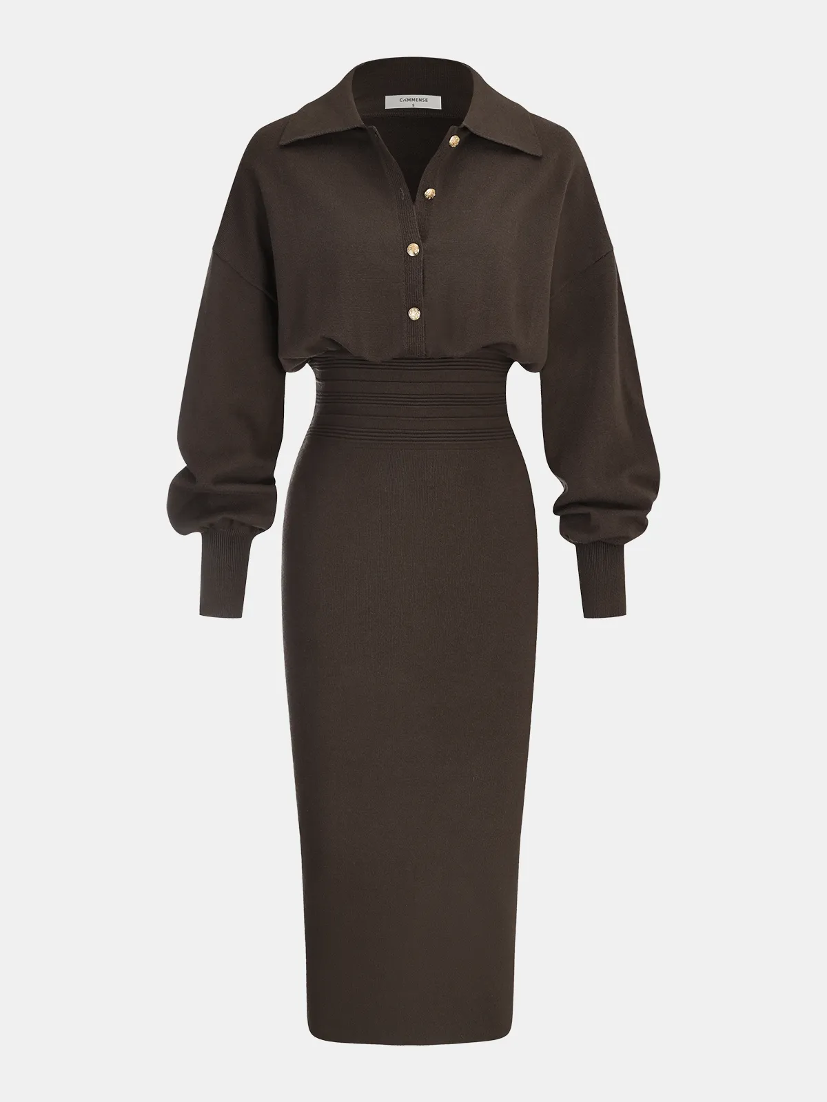Cinched Waist Knit Shirt Dress sold by COMMENSE
