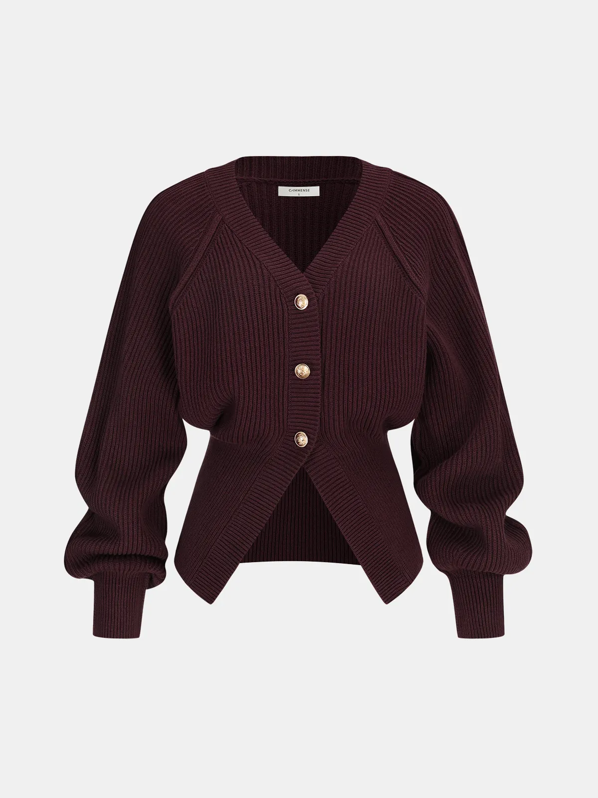 Metal Button Cinched Waist Knit Cardigan sold by COMMENSE