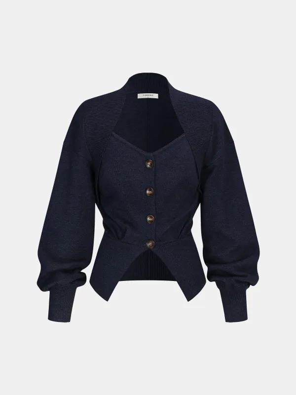 Cinched Waist Button-Front Knit Cardigan sold by COMMENSE