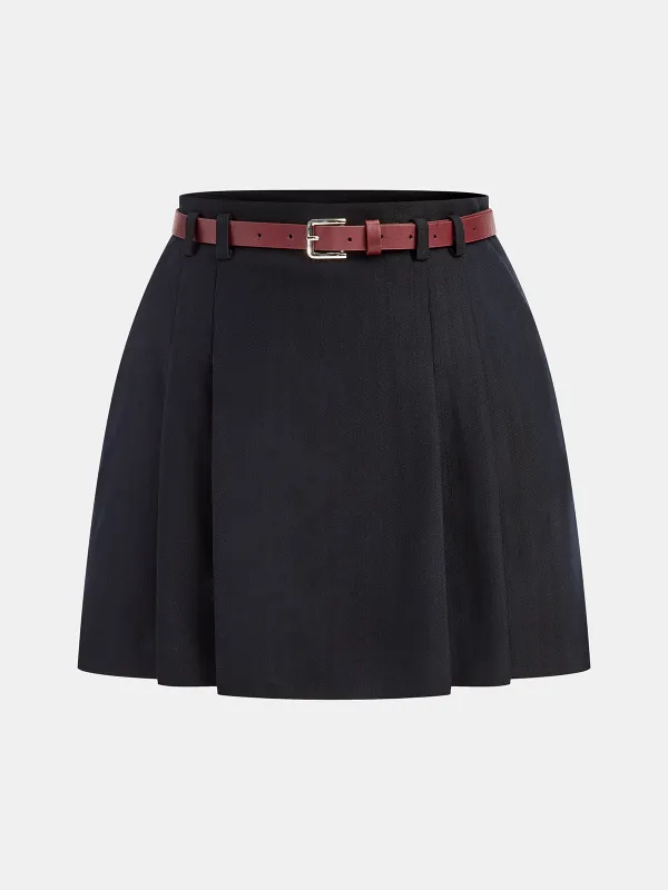 Belted Pleated Mini Skirt sold by COMMENSE